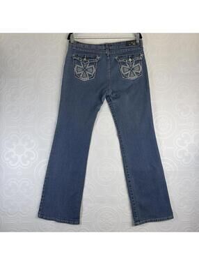 Grunge Low-Rise Bootcut Jeans Size 15 w/ Rhinestone Flap Pockets Medium Wash